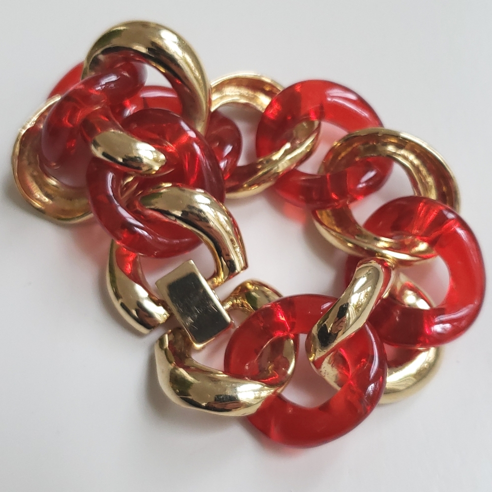 🔥HP🔥VTG Replica Collection Italy Gold/Lucite Link Bracelet - Picture 6 of 8